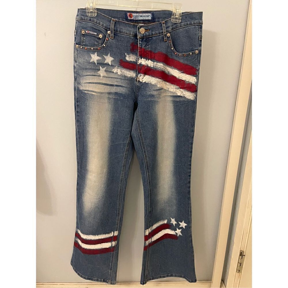 Vintage Flag Bellbottom Jeans 13 - Picture 2 of 6
